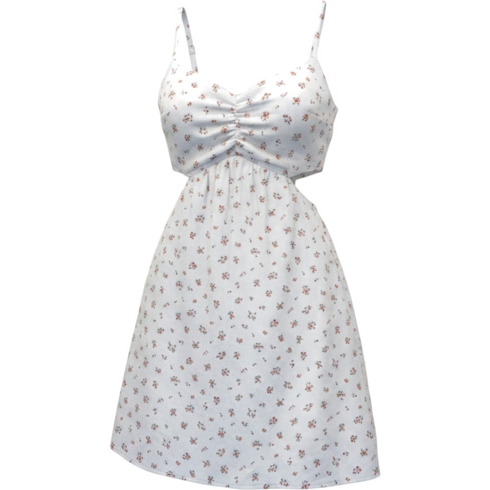 Hollister White Ditsy Floral Cutout Mini‎ Dress Small Smocked Open Back Summer